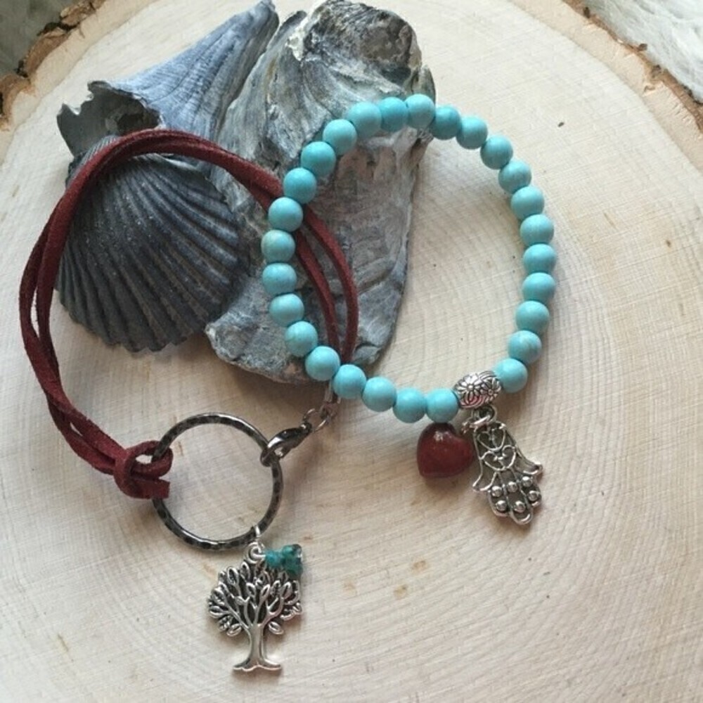 2 Meditation Bracelets Set Hamsa/ Tree of‎ Life